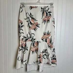 L ' Atiste By Amy white floral hi low midi skirt ruffle hem size medium H37